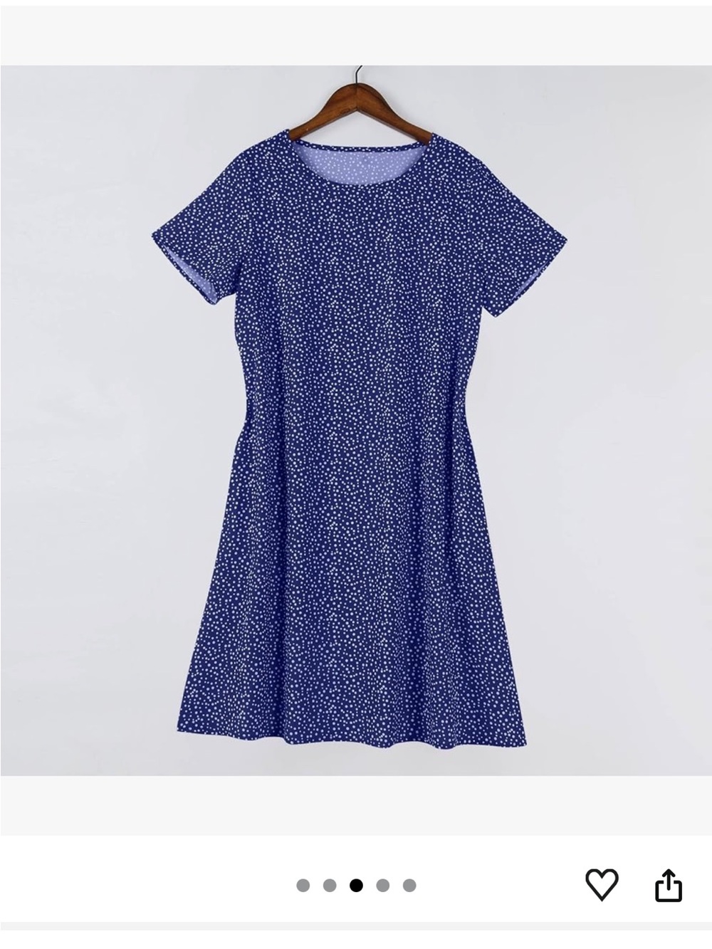 Blue Short-Sleeve A-Line Dress with White Dot Print